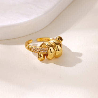 For Open Rings In Copper With 18K Real Gold Plated And Zircon Inlay, Golden Wedding Jewelry Accessory