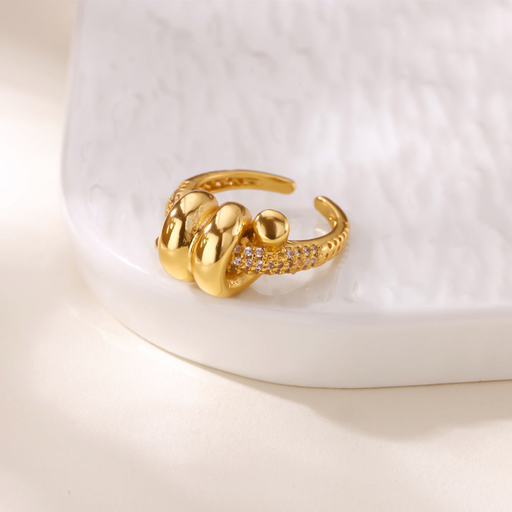 For Open Rings In Copper With 18K Real Gold Plated And Zircon Inlay, Golden Wedding Jewelry Accessory