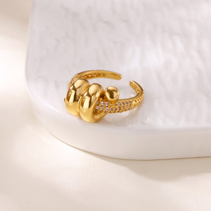 For Open Rings In Copper With 18K Real Gold Plated And Zircon Inlay, Golden Wedding Jewelry Accessory