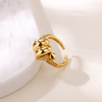 For Open Rings In Copper With 18K Real Gold Plated And Zircon Inlay, Golden Wedding Jewelry Accessory