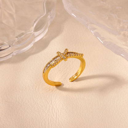 For Open Rings In Copper With 18K Real Gold Plated And Zircon Inlay, Golden Wedding Jewelry Accessory