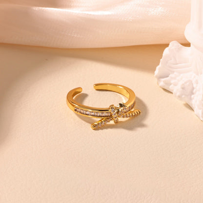 For Open Rings In Copper With 18K Real Gold Plated And Zircon Inlay, Golden Wedding Jewelry Accessory
