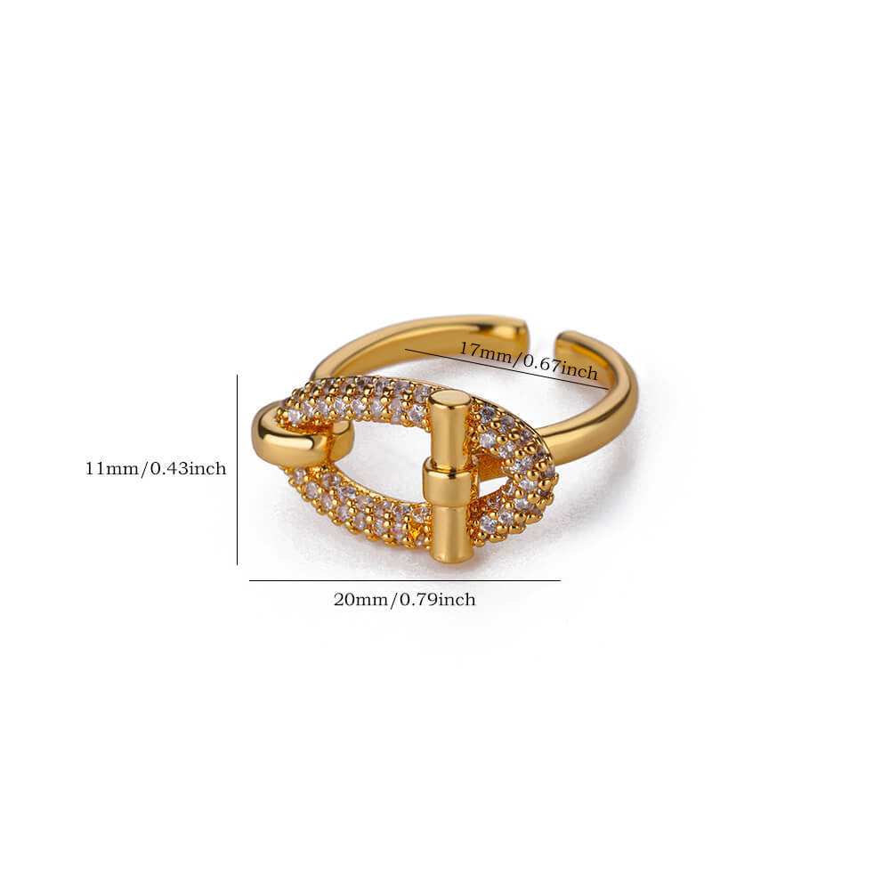 For Open Rings In Copper With 18K Real Gold Plated And Zircon Inlay, Golden Wedding Jewelry Accessory