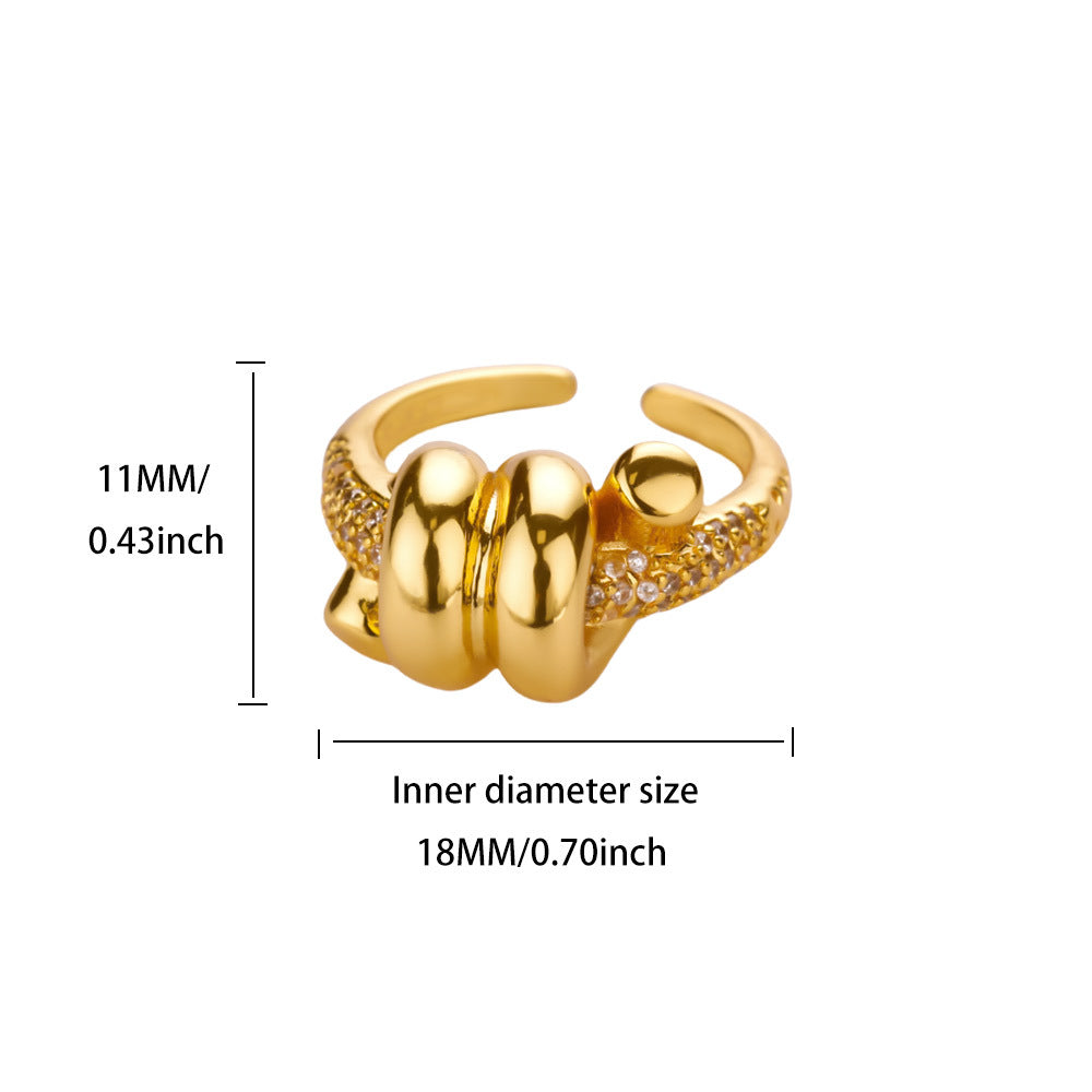 For Open Rings In Copper With 18K Real Gold Plated And Zircon Inlay, Golden Wedding Jewelry Accessory