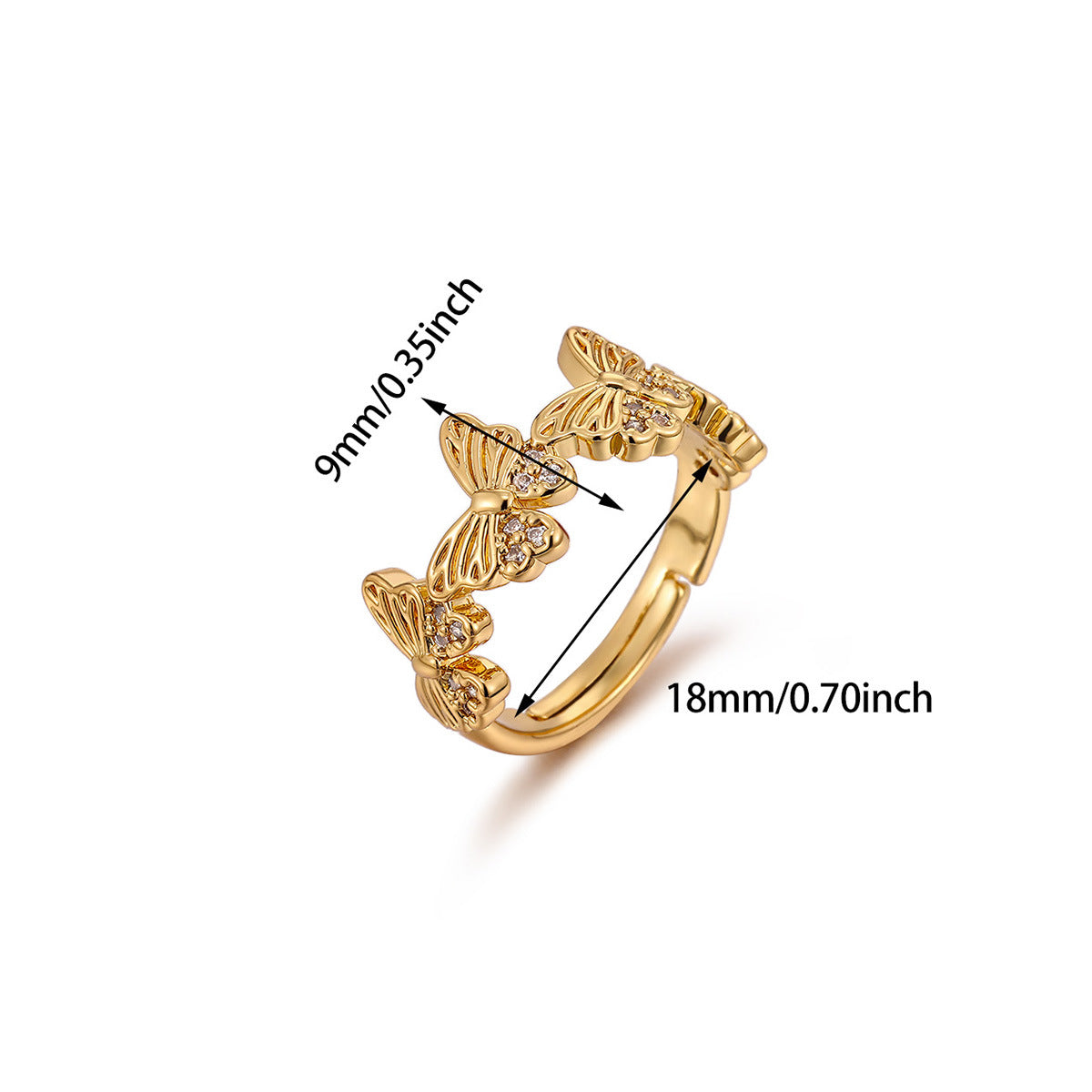 Butterfly Open Ring For Women In Copper With Zircon Inlay, Available In Golden