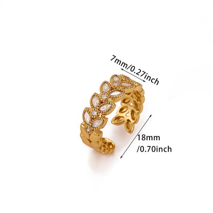 Open Copper Ring For Women Featuring Zircon Inlay With Elegant Grain Pattern