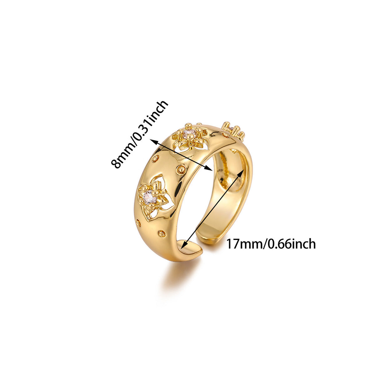 Butterfly Open Ring For Women In Copper With Zircon Inlay, Available In Golden