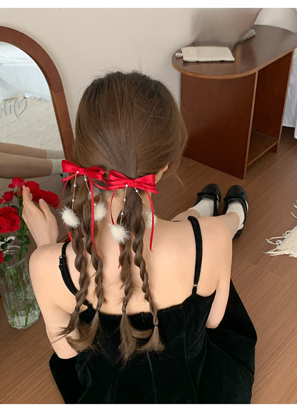 Sweet Style Hair Clip With Red Tassel Pattern, Perfect For New Year Hair Accessories