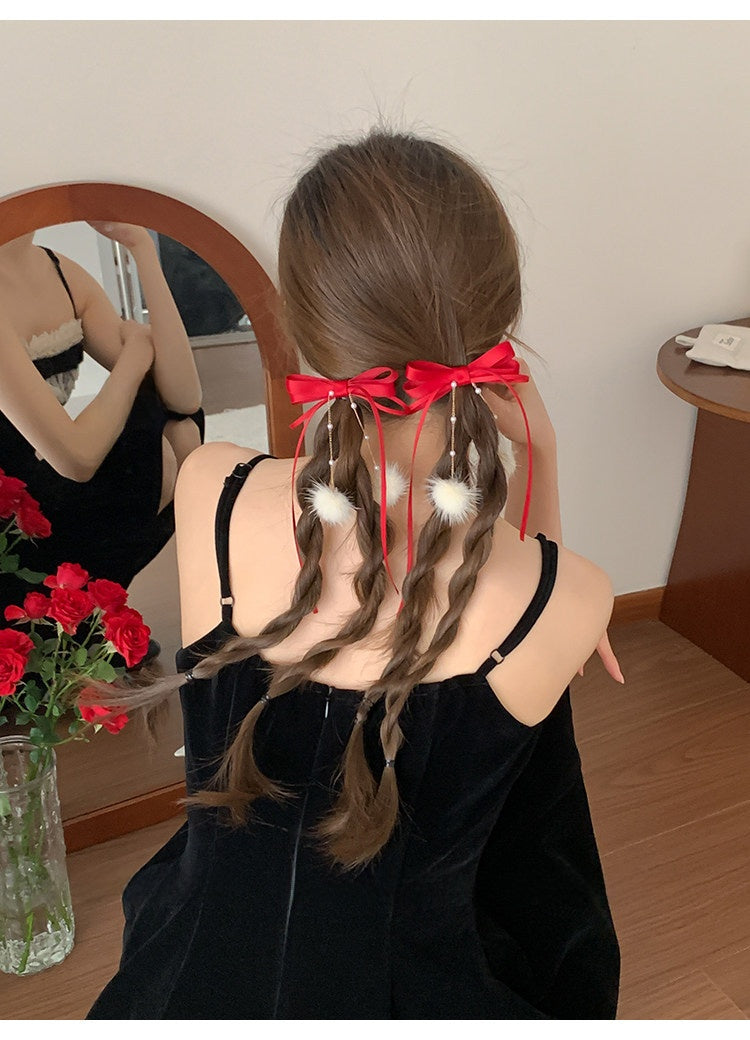 Sweet Style Hair Clip With Red Tassel Pattern, Perfect For New Year Hair Accessories