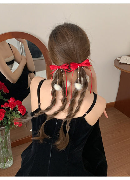 Sweet Style Hair Clip With Red Tassel Pattern, Perfect For New Year Hair Accessories
