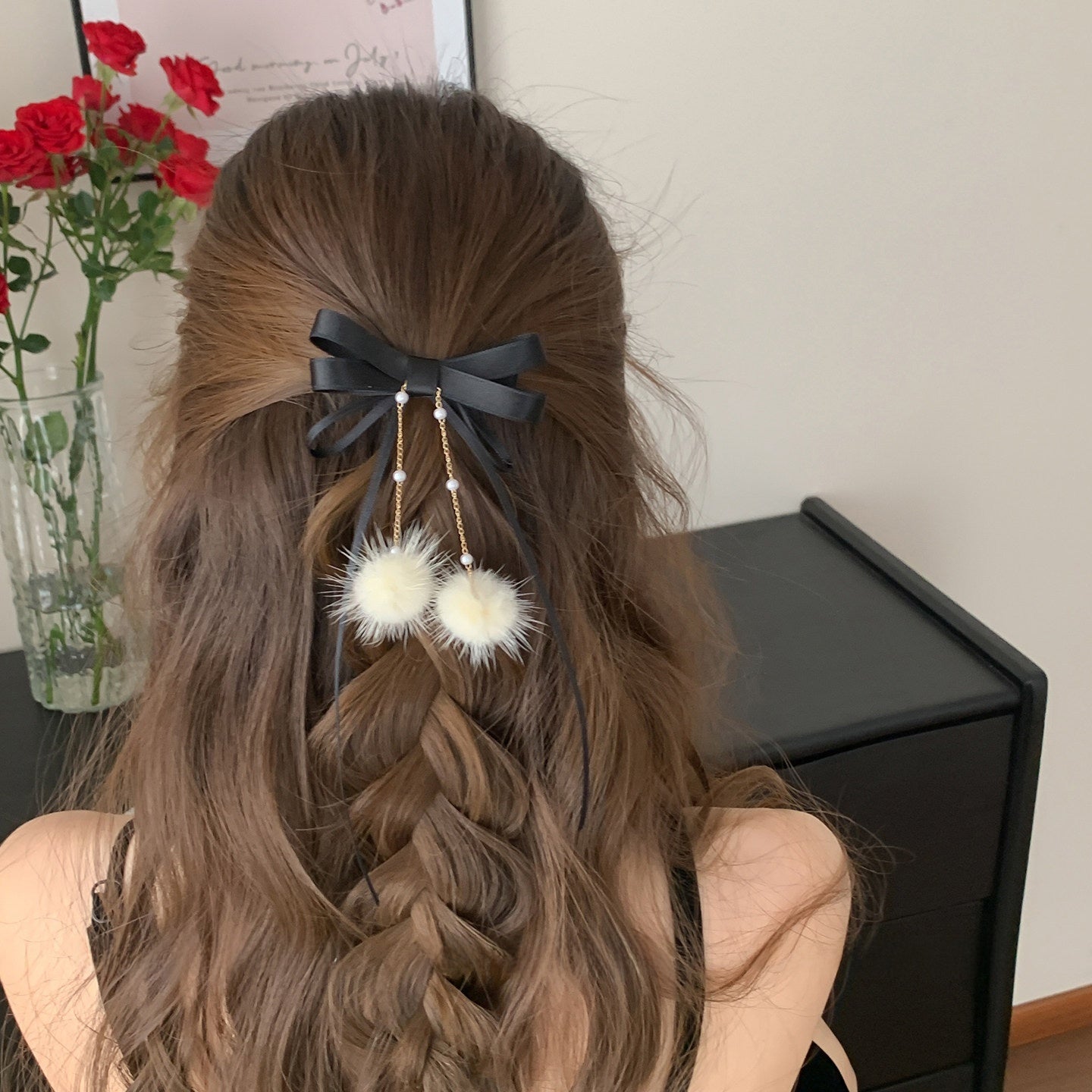 Sweet Style Hair Clip With Red Tassel Pattern, Perfect For New Year Hair Accessories