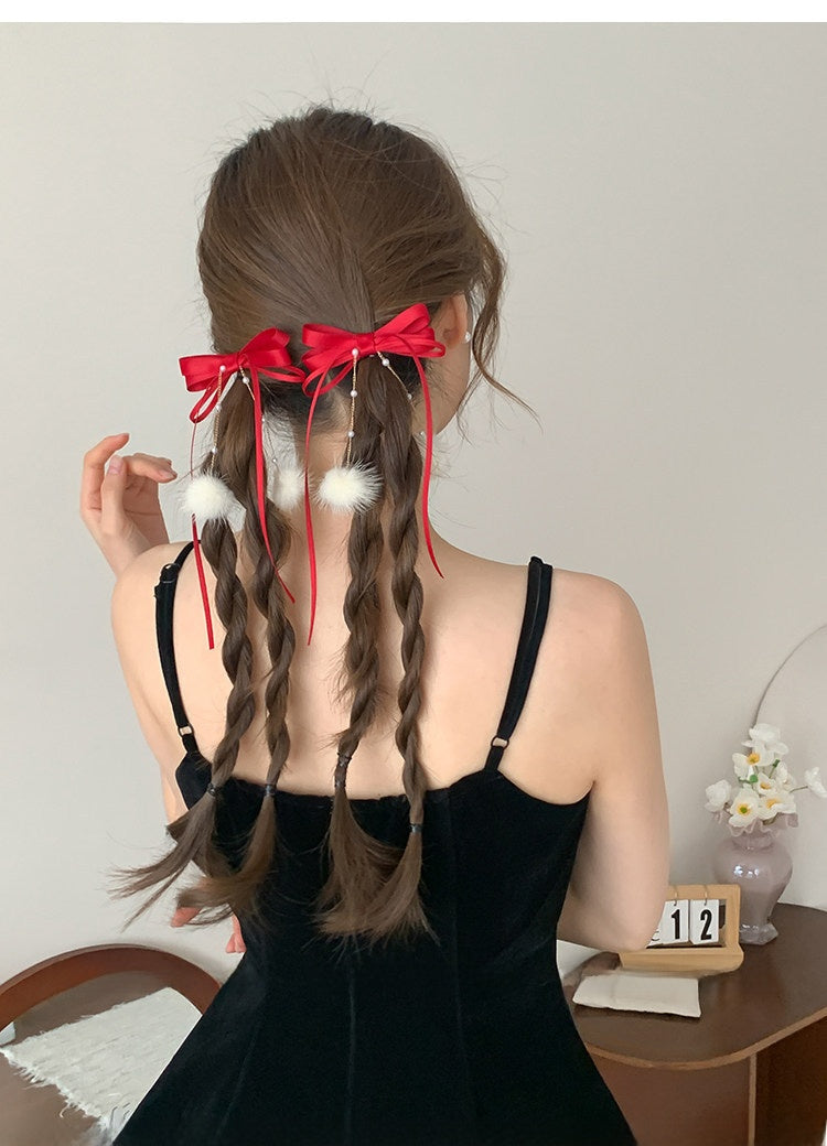 Sweet Style Hair Clip With Red Tassel Pattern, Perfect For New Year Hair Accessories