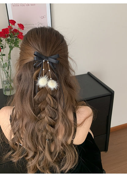 Sweet Style Hair Clip With Red Tassel Pattern, Perfect For New Year Hair Accessories