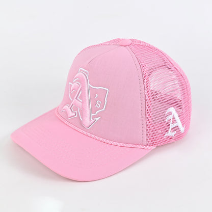 Embroidery Baseball Cap With Curved Brim In Natural Pink, Cotton Material For Spring & Summer Adults