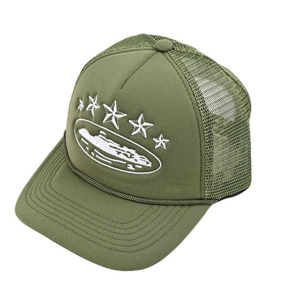 Embroidery Baseball Cap With Curved Brim In Army Green, Cotton Material For Spring & Summer Adults