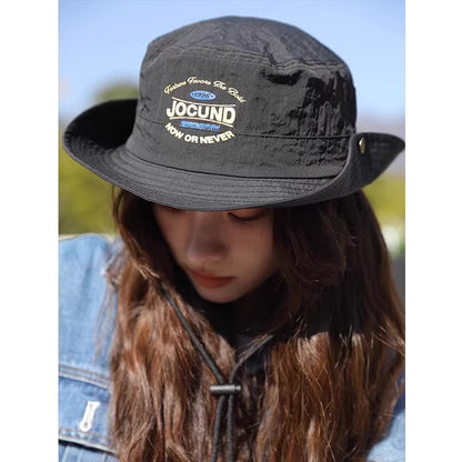 Bucket Hat With Letter Pattern In Red, Made Of Cotton, Perfect For Summer Wear
