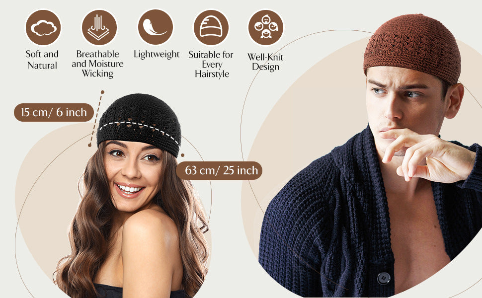 Adults' Wool Cap With Grain Pattern In Coffer Color, Made From Wool Yarn, Suitable As Ethnic Or Religious Headscarf