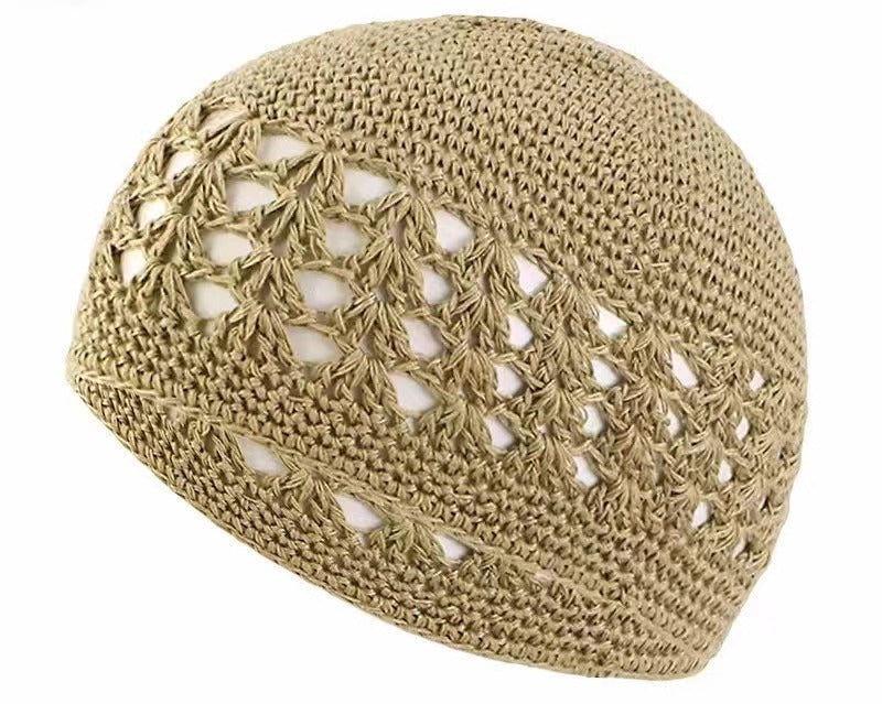 Adults' Wool Cap With Grain Pattern In Coffer Color, Made From Wool Yarn, Suitable As Ethnic Or Religious Headscarf