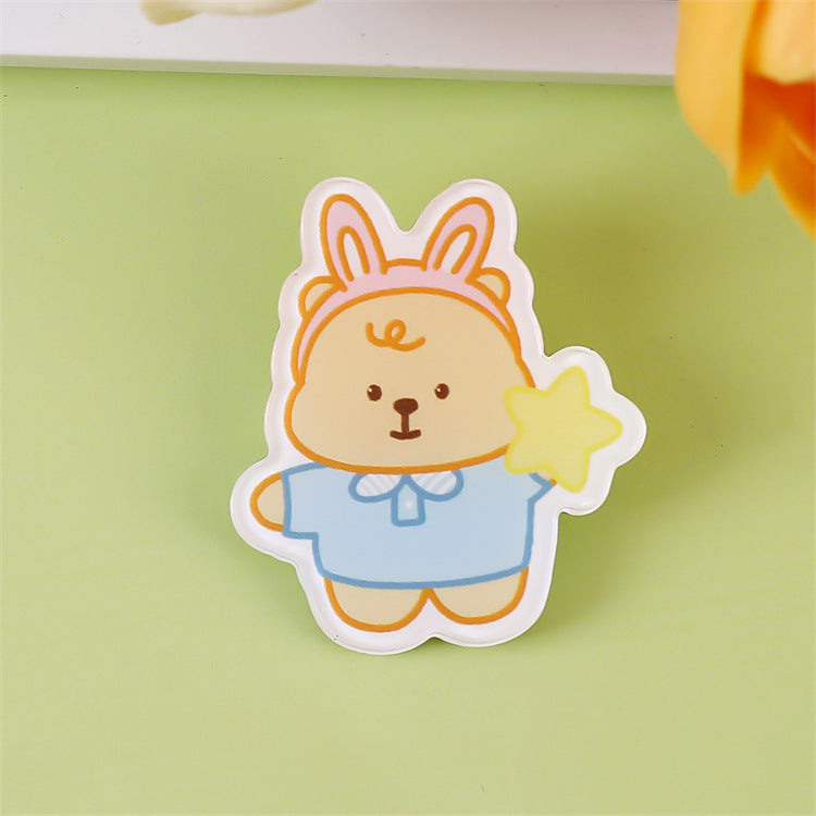 Animal Bear Cartoon Pin Brooches Made Of Acrylic Featuring Cute Design