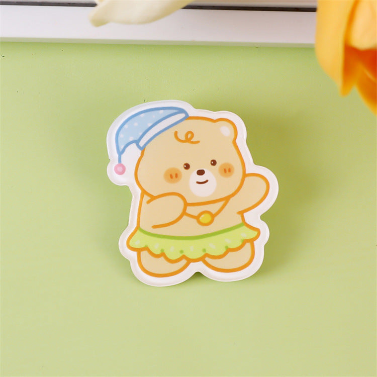 Animal Bear Cartoon Pin Brooches Made Of Acrylic Featuring Cute Design