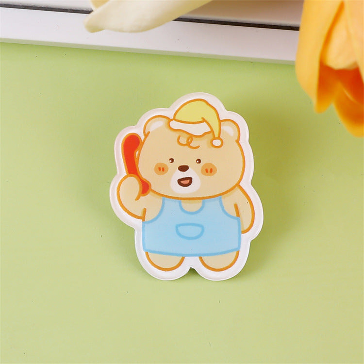 Animal Bear Cartoon Pin Brooches Made Of Acrylic Featuring Cute Design