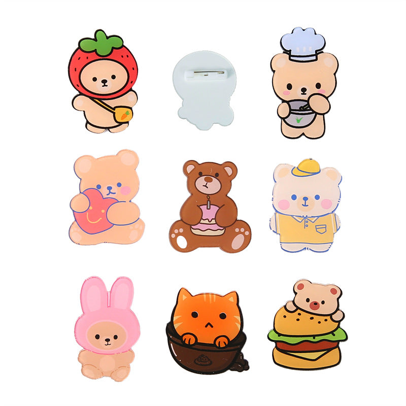 Cartoon Animal Bear Pin Brooch Made Of Acrylic, Featuring A Cute And Colorful Design