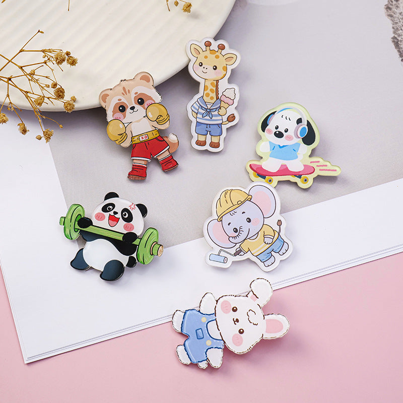 Animal Pin Brooch Featuring Bear And Rabbit Patterns In Multicolor Acrylic Material