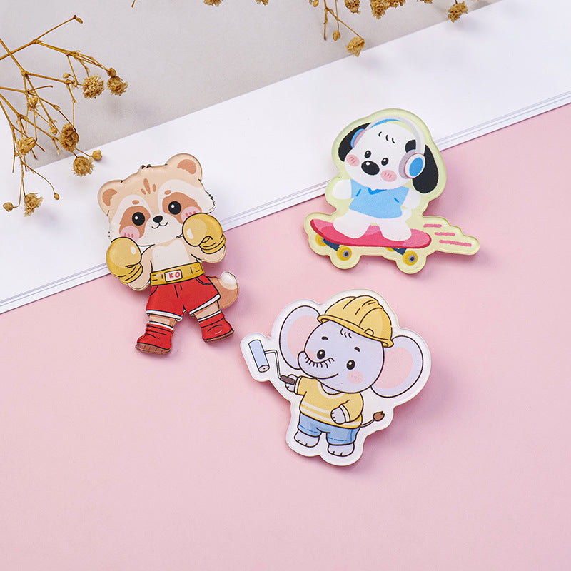 Animal Pin Brooch Featuring Bear And Rabbit Patterns In Multicolor Acrylic Material