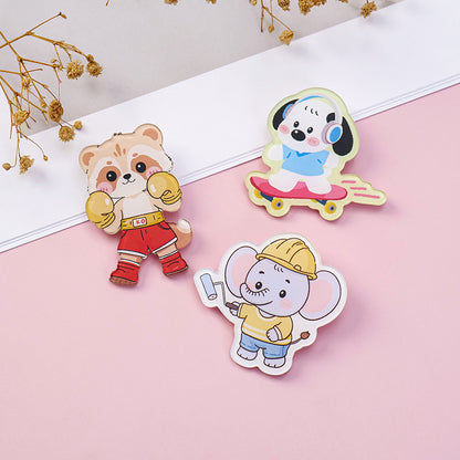 Animal Pin Brooch Featuring Bear And Rabbit Patterns In Multicolor Acrylic Material