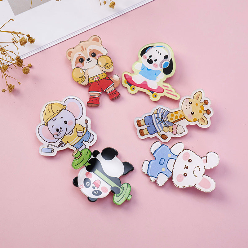 Animal Pin Brooch Featuring Bear And Rabbit Patterns In Multicolor Acrylic Material