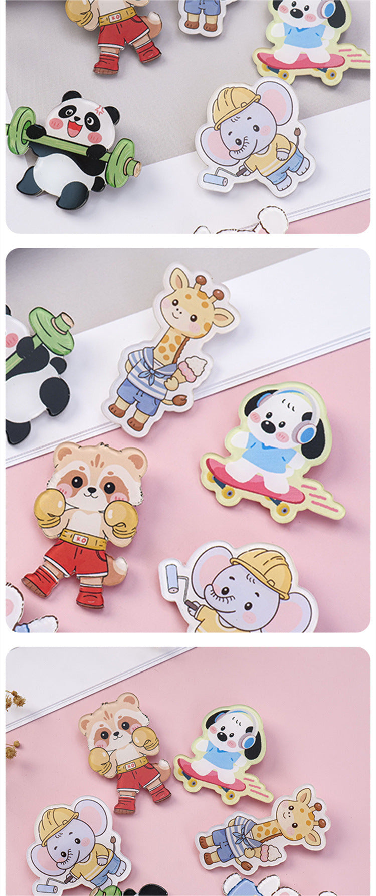 Animal Pin Brooch Featuring Bear And Rabbit Patterns In Multicolor Acrylic Material