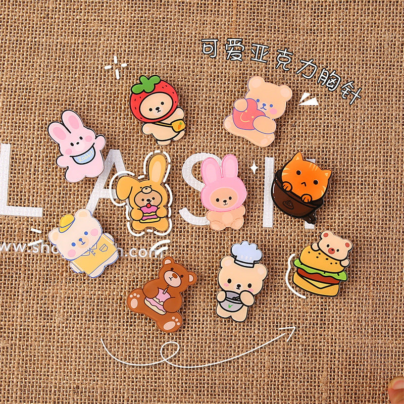 Cartoon Animal Bear Pin Brooch Made Of Acrylic, Featuring A Cute And Colorful Design