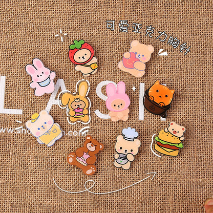 Cartoon Animal Bear Pin Brooch Made Of Acrylic, Featuring A Cute And Colorful Design