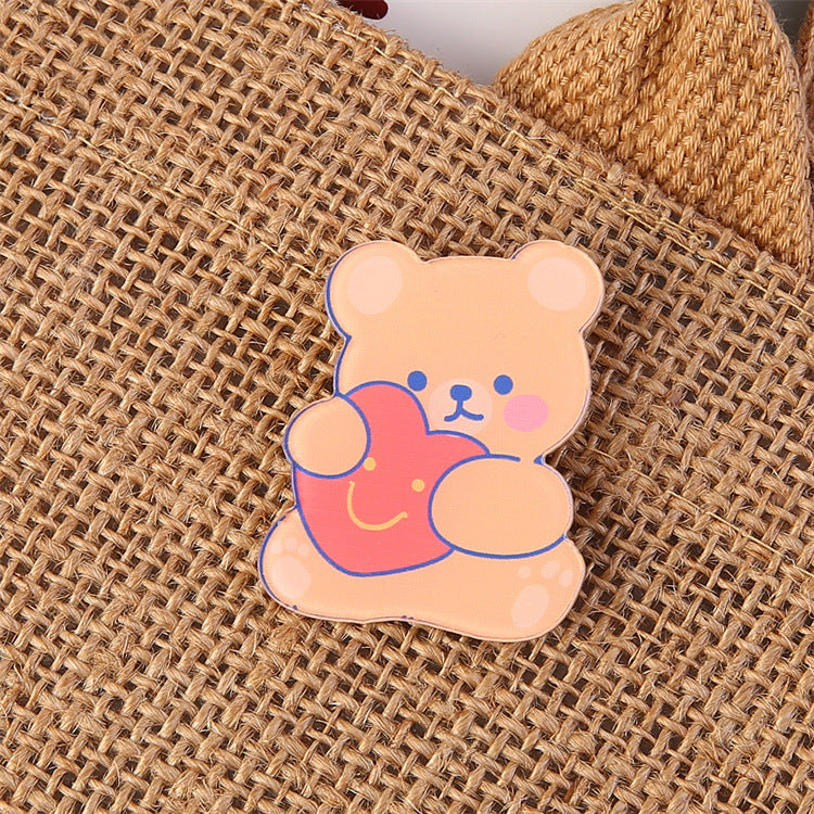 Cartoon Animal Bear Pin Brooch Made Of Acrylic, Featuring A Cute And Colorful Design