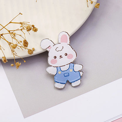 Animal Pin Brooch Featuring Bear And Rabbit Patterns In Multicolor Acrylic Material