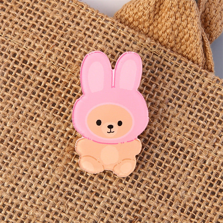 Cartoon Animal Bear Pin Brooch Made Of Acrylic, Featuring A Cute And Colorful Design
