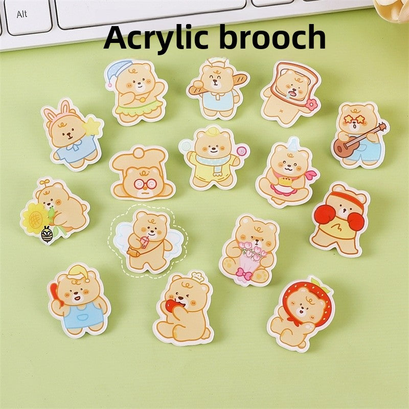 Animal Bear Cartoon Pin Brooches Made Of Acrylic Featuring Cute Design