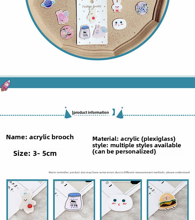Cartoon Pin Brooches Made Of Acrylic Featuring Playful Designs For Stylish Accessories