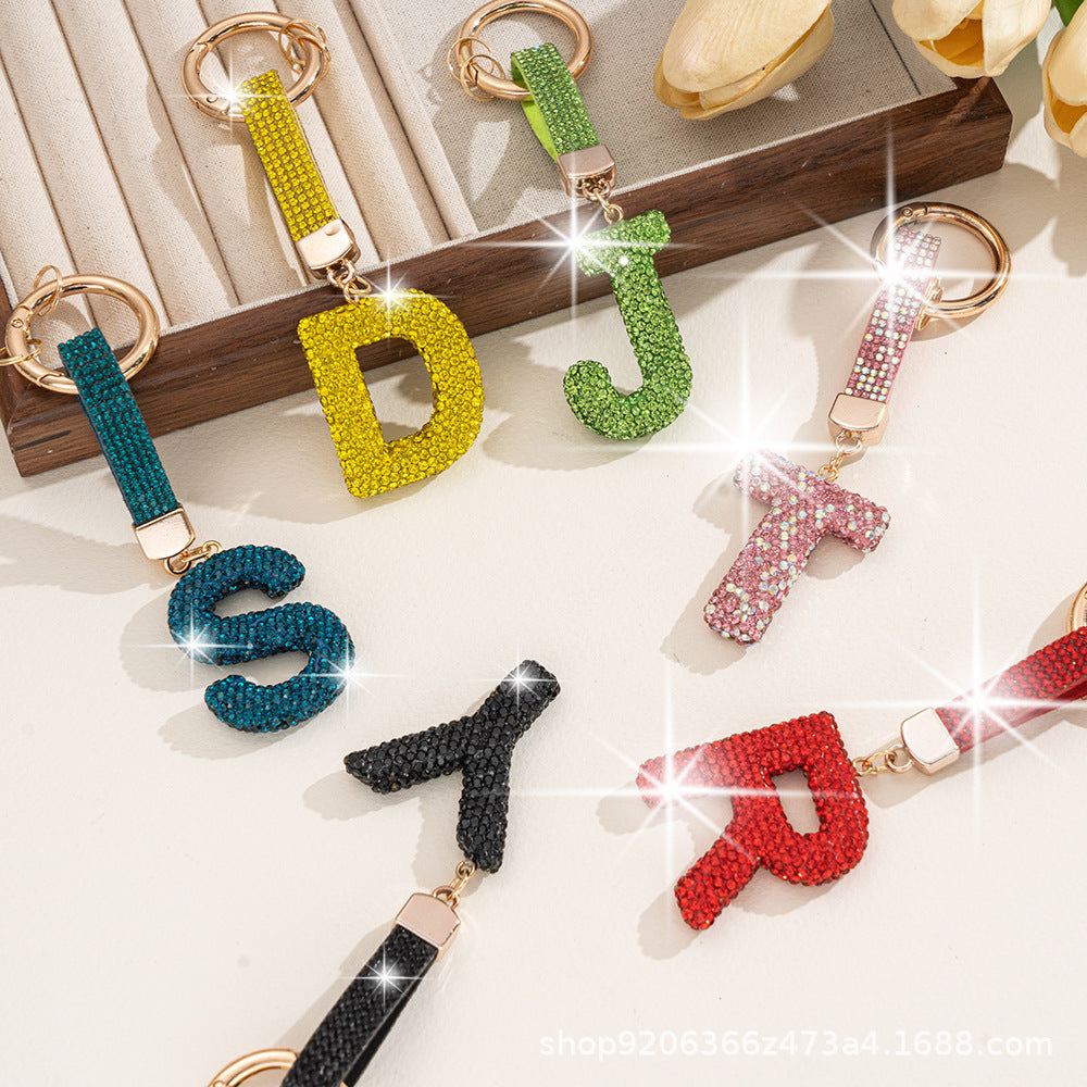 Multicolor Letter Keychain Featuring Rhinestone Material, Stylish Keychain Accessory