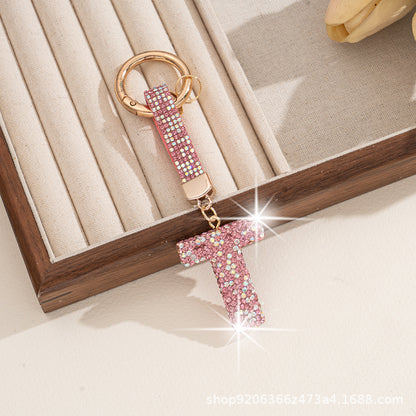 Multicolor Letter Keychain Featuring Rhinestone Material, Stylish Keychain Accessory