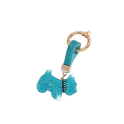 Pink Dog Keychain Featuring Rhinestone Inlay, Stylish Rhinestone Material Accessory