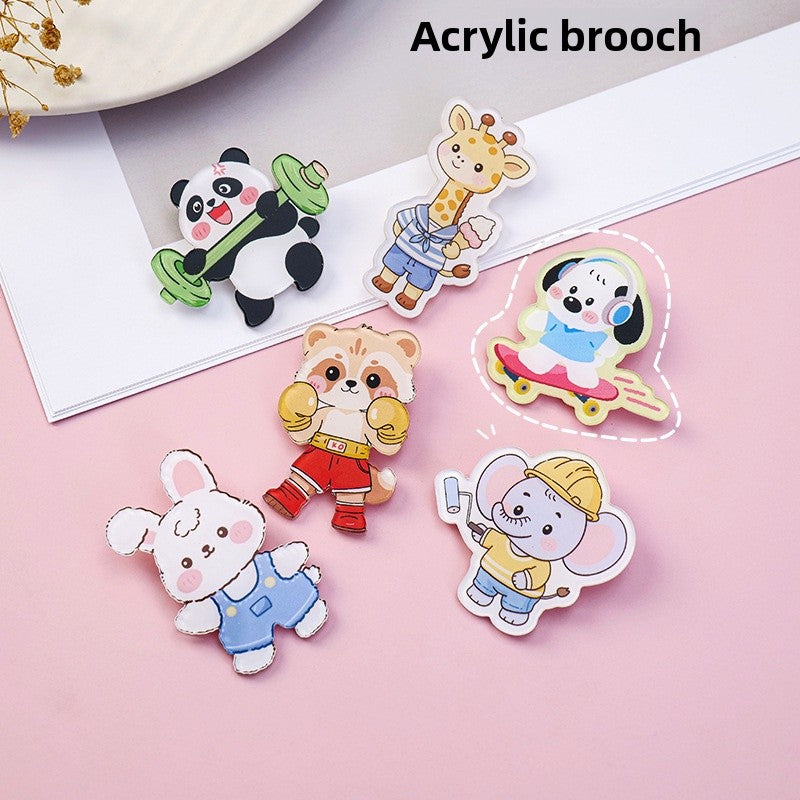 Animal Pin Brooch Featuring Bear And Rabbit Patterns In Multicolor Acrylic Material