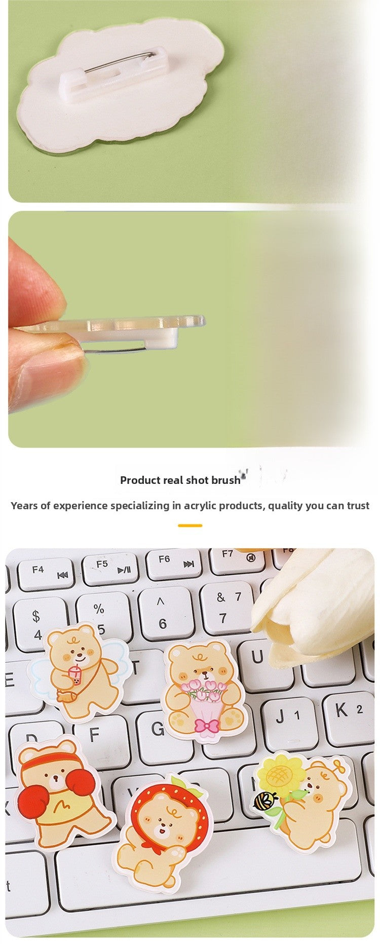 Animal Bear Cartoon Pin Brooches Made Of Acrylic Featuring Cute Design