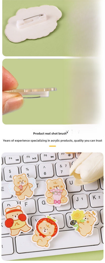 Animal Bear Cartoon Pin Brooches Made Of Acrylic Featuring Cute Design
