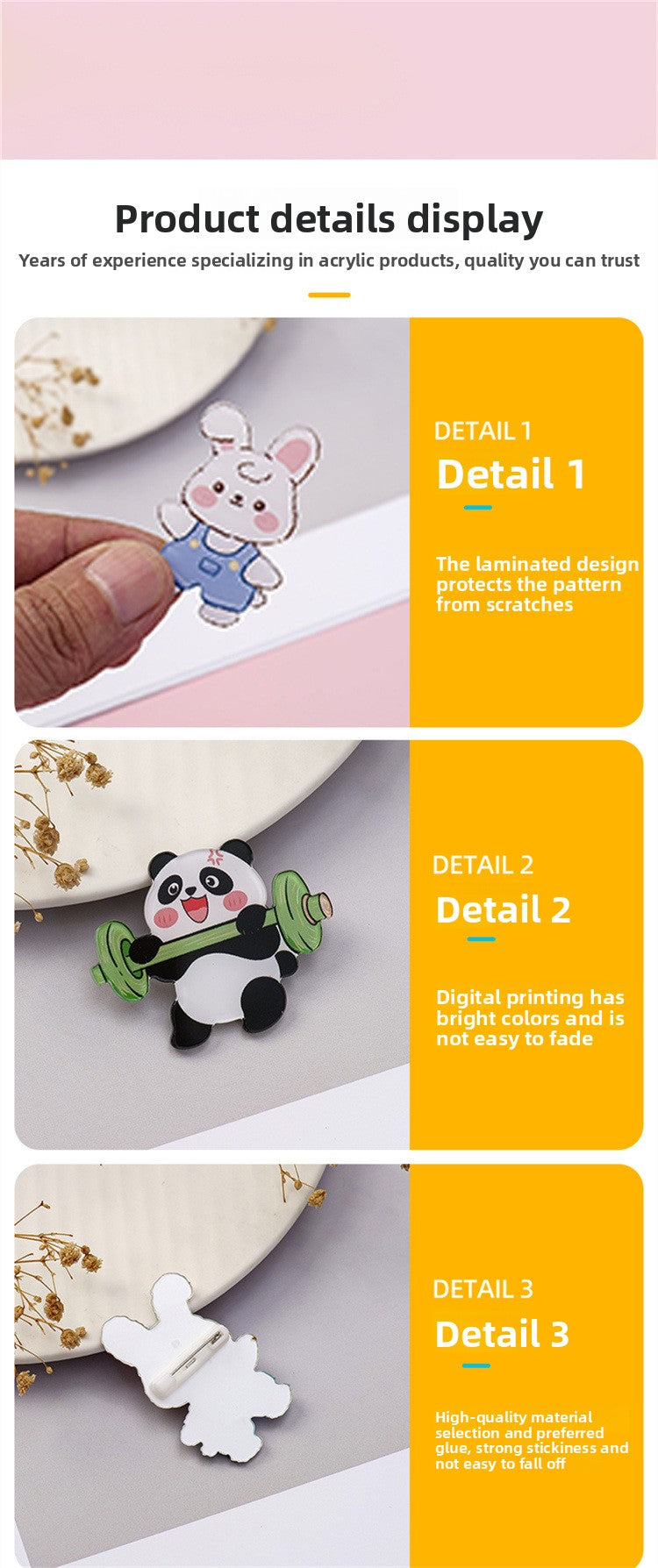 Animal Pin Brooch Featuring Bear And Rabbit Patterns In Multicolor Acrylic Material