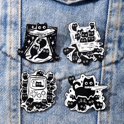 Cat Cartoon Animal Pin Brooch In Black Zinc Alloy Featuring Cute Design For Stylish Accessory