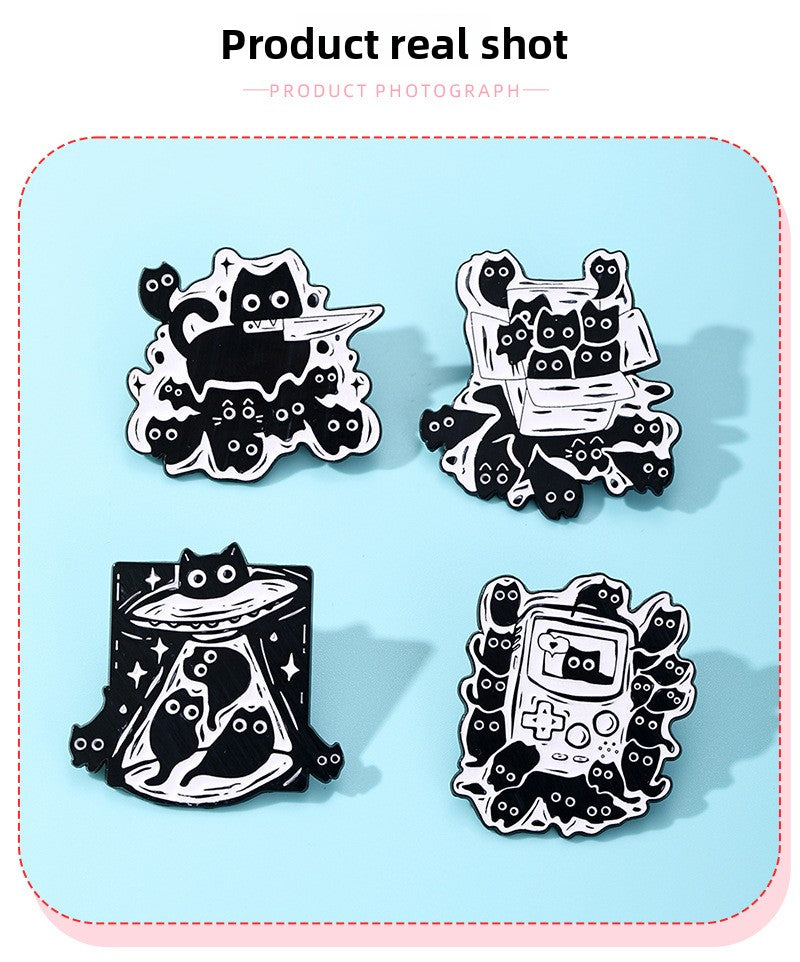 Cat Cartoon Animal Pin Brooch In Black Zinc Alloy Featuring Cute Design For Stylish Accessory