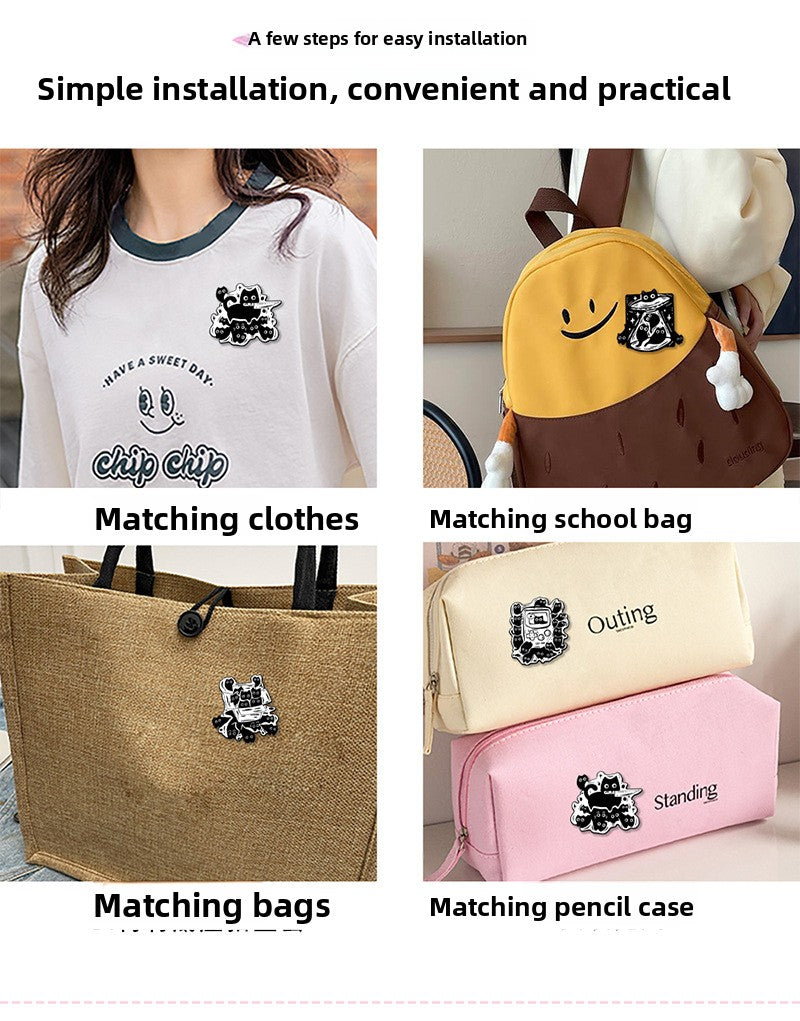 Cat Cartoon Animal Pin Brooch In Black Zinc Alloy Featuring Cute Design For Stylish Accessory