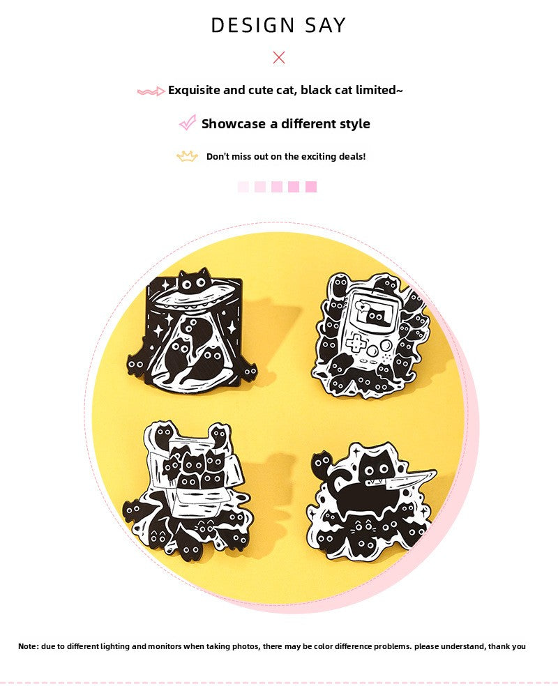Cat Cartoon Animal Pin Brooch In Black Zinc Alloy Featuring Cute Design For Stylish Accessory