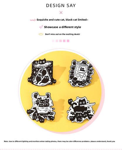 Cat Cartoon Animal Pin Brooch In Black Zinc Alloy Featuring Cute Design For Stylish Accessory